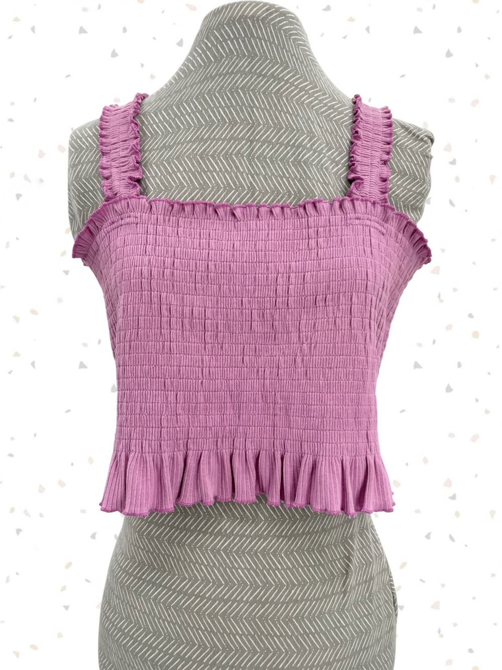 Lucy Yak Purple Lavender Crop Top Smocked Pastel Kawaii Summer Fit Tank Size L
